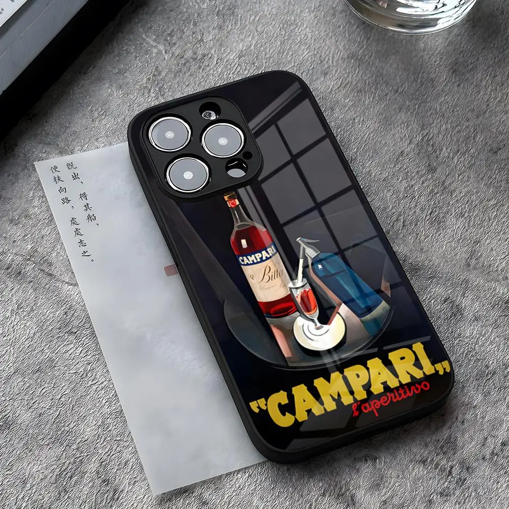 Champagne Campari Art Phone Case For IPhone 13 Pro Max 14 Plus 12 Mini 11 15 X XR XS 8 7 Plus SE Tempered Glass Back Cover