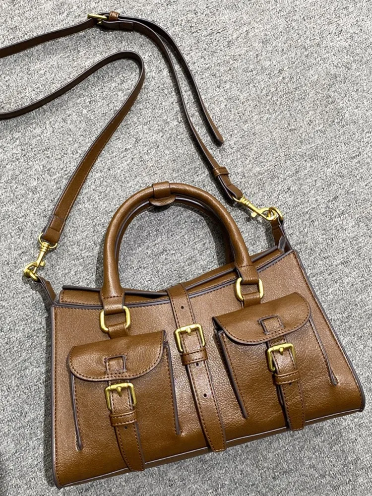 Vintage Women Multi Pockets Pu Leather Messenger Bag Strap Crossbody Bag Ladies Office Work Shoulder Bag Casual Totes Handbag