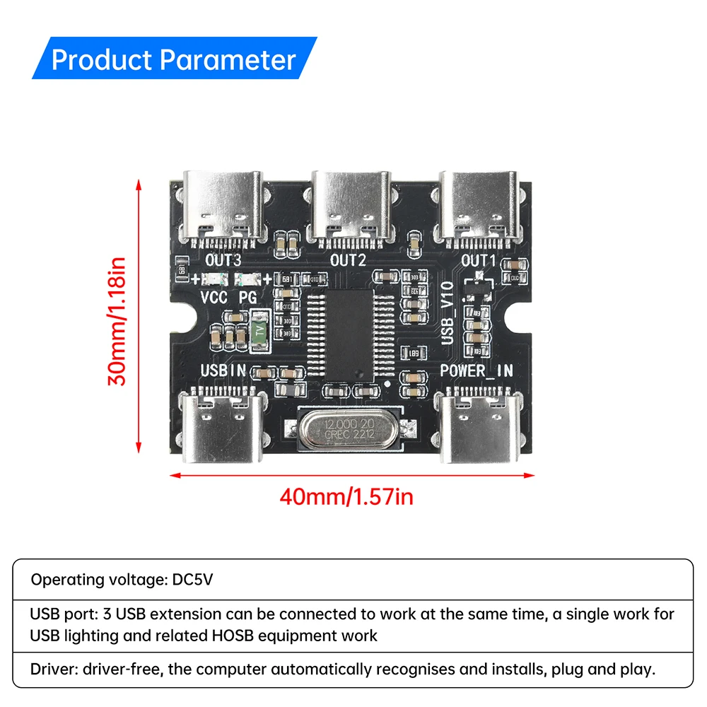 Carte d'extension USB Hub 1 en 3 sorties, Module d'extension adapté à l'interface Raspberry Type C