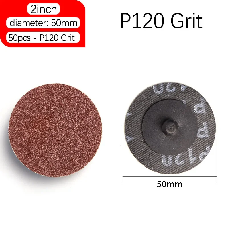 Analyste de disques de ponçage à changement rapide, verrouillage par rouleau, conditionnement de surface, tampons de disque de ponçage, grain P24, 36, 40, 60, 80, 100, 120, 240, 320, 2 pouces, 50 pièces