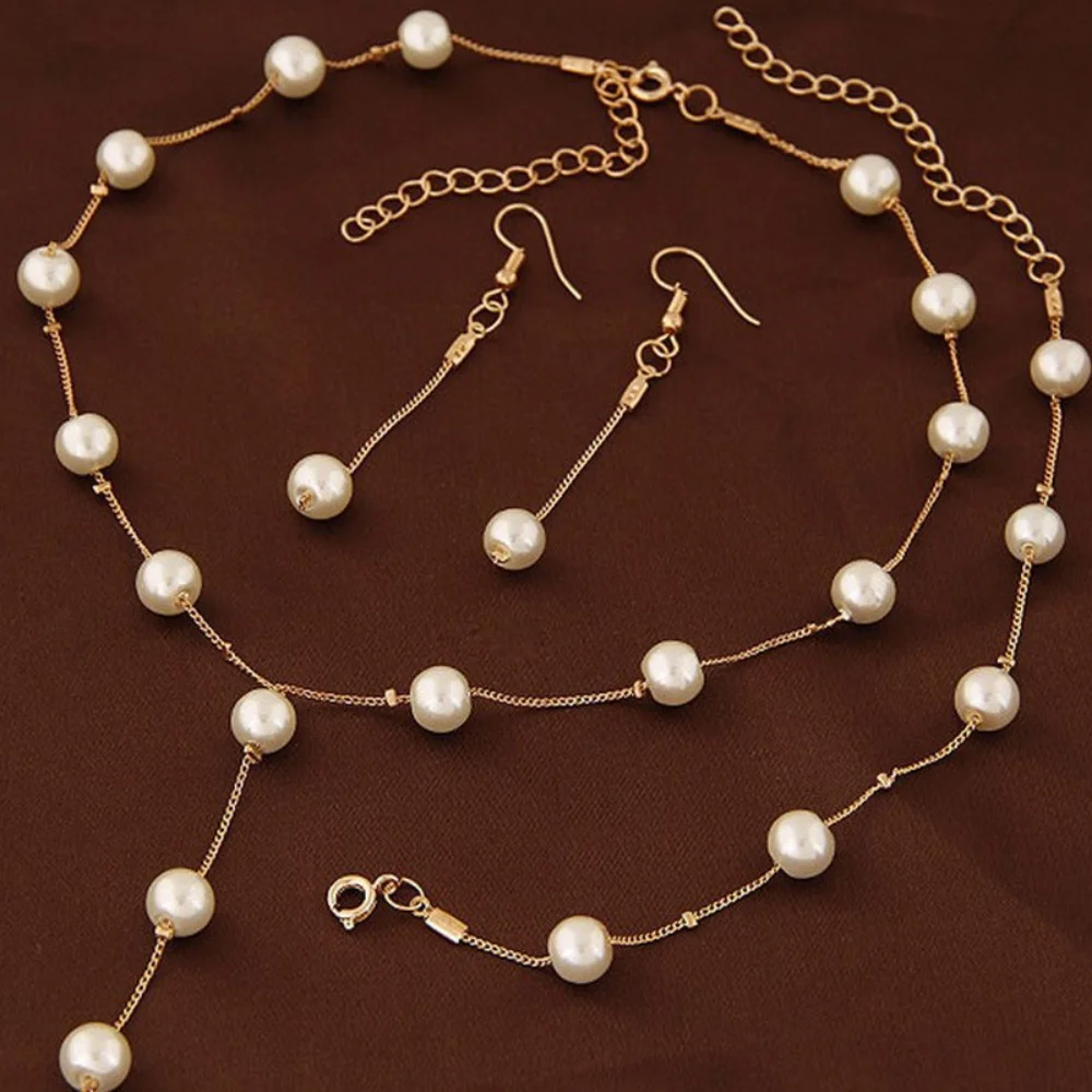 4Pcs/set Korean Edition Jewelry Sweet and Elegant Pearl Simple Temperament Necklace Earrings Bracelet Set Women\'s Fashion Jewelr