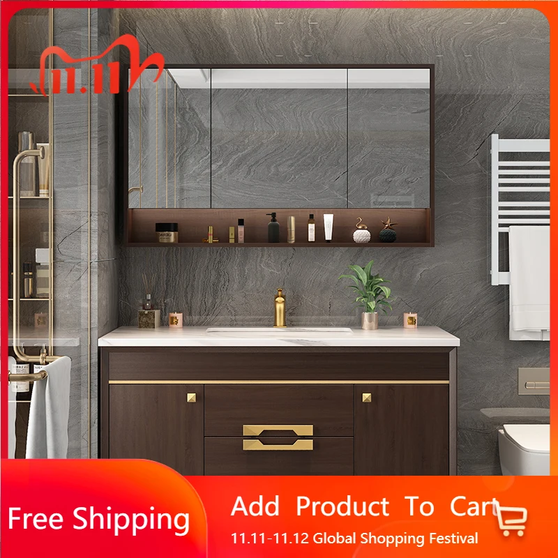 

Modern Simple Rock Bathroom Cabinet Chinese Shellf Portable Minimalist Bathroom Vanity Sink Set Storage Mirror Szafka Furniture