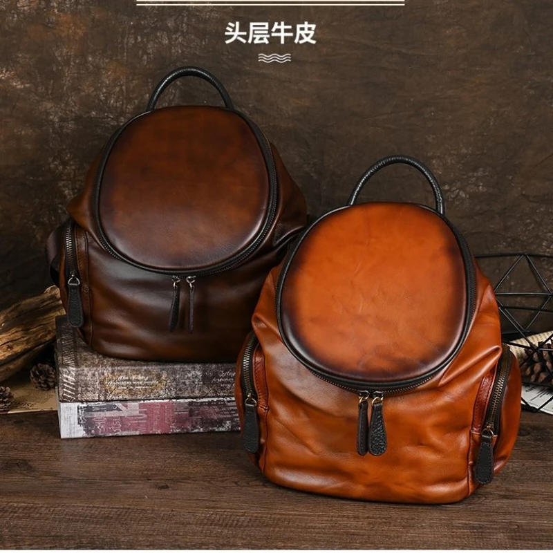 New Leather Texture High Quality Soft Leather Casual Travel Bag Fashion Backpack Head Layer Cowhide Bag Women Sac Poplene Femme