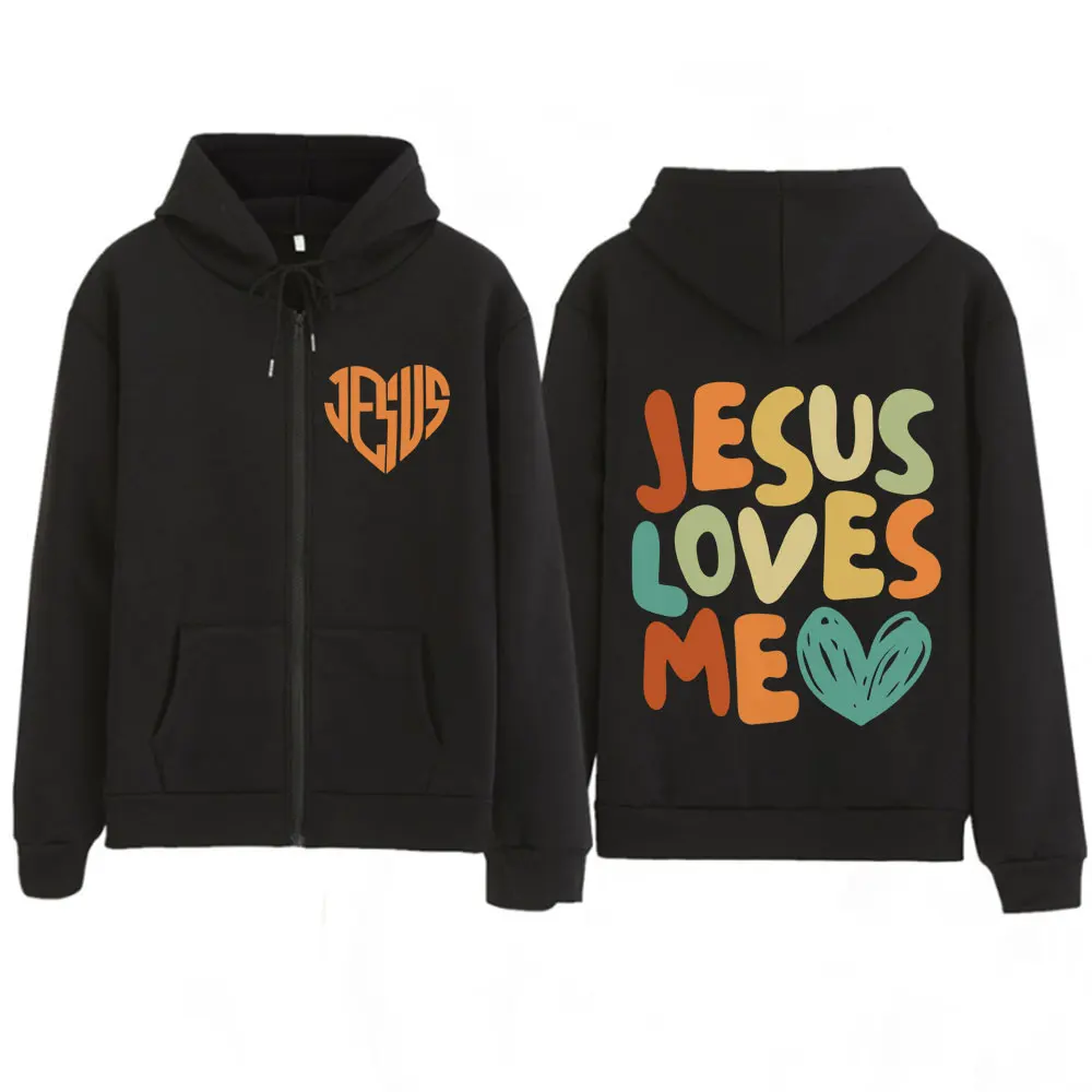 Personalisierung Jesus liebt mich Christlich 2025 Harajuku Grafik Zip-Up Hoodies Langarm Mode Sweatshirt Unisex Vintage Zippe