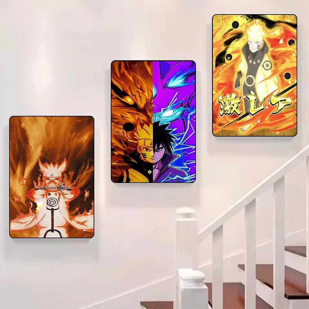AZNM Naruto Uzumaki Kurama Chakra Fire Aura Canvas Wall Print, Japanese Anime Nine‑Tails Mode Dynamic Ninja Character Graphic