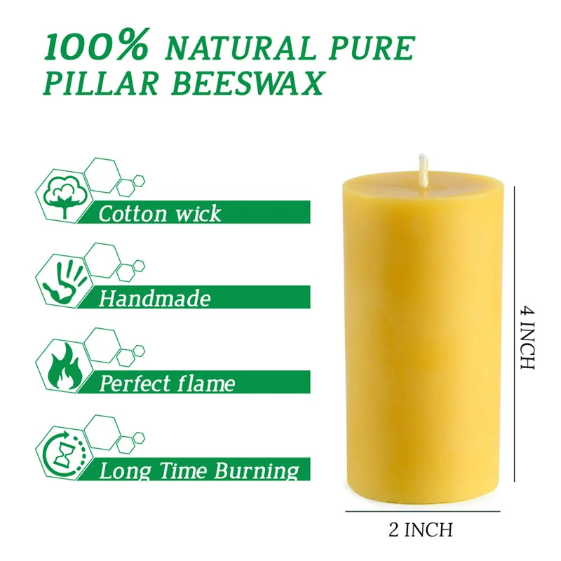 4pcs/lot Natural Beeswax Pillar Candle 2“*4”