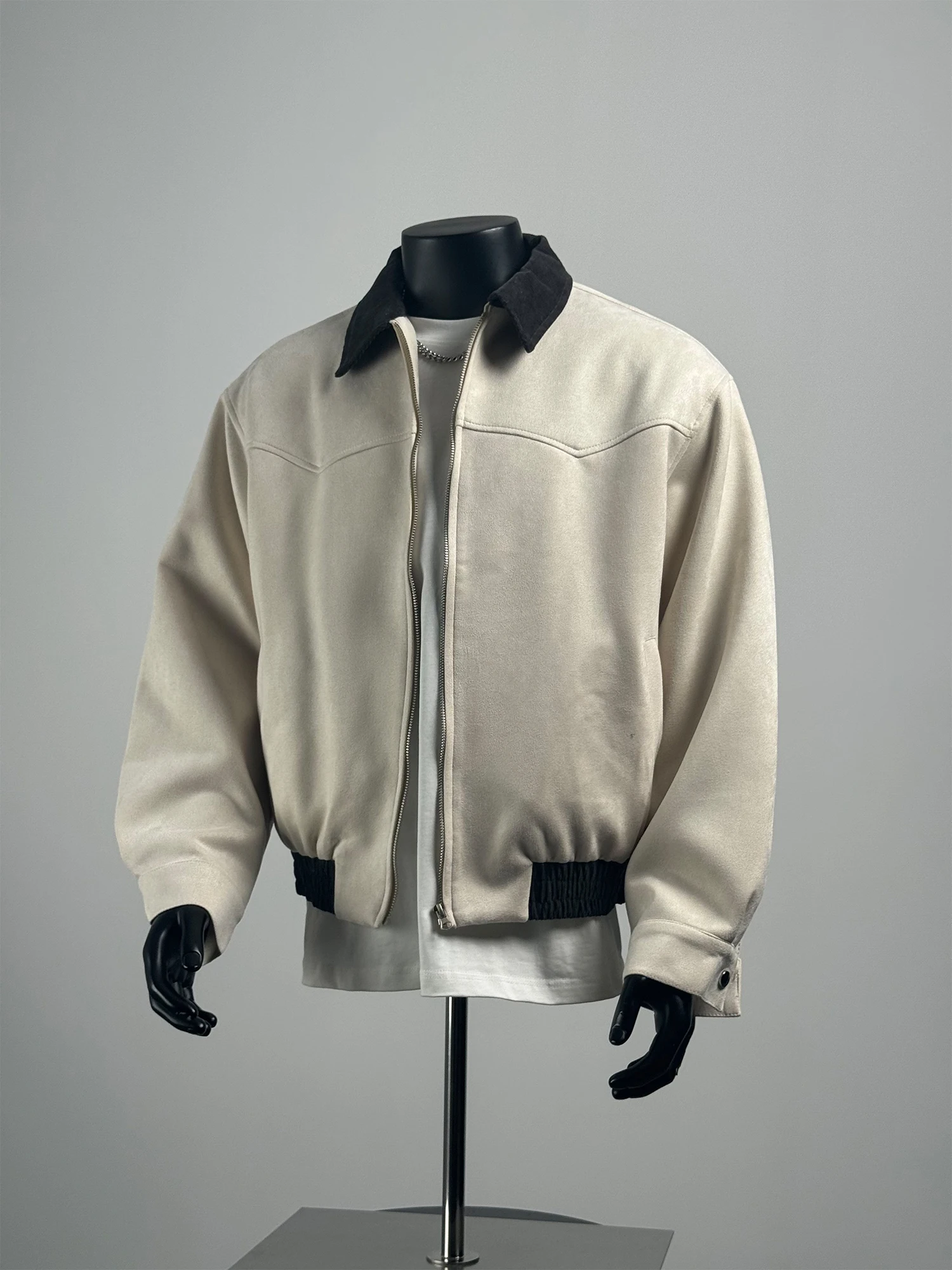 

American Sle Casual Suede Jaet Men's Loose Fit Collar irt Autumn Versatile Outerwear Youth Polyester Spandex Blend