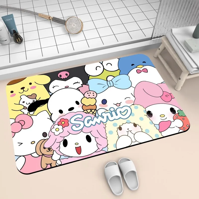 MINISO Sanrio Kuromi My Melody Print Bathroom Mat Non-Slip Doormat Washable Rug for Living Room Bedroom Kitchen Mat Drain Mat