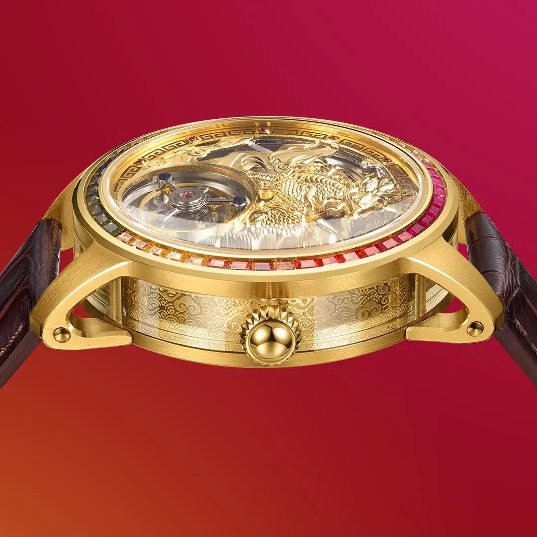 Kylin hollow-out full-automatic carduto volano zaffiro orologio meccanico oriental mystery power