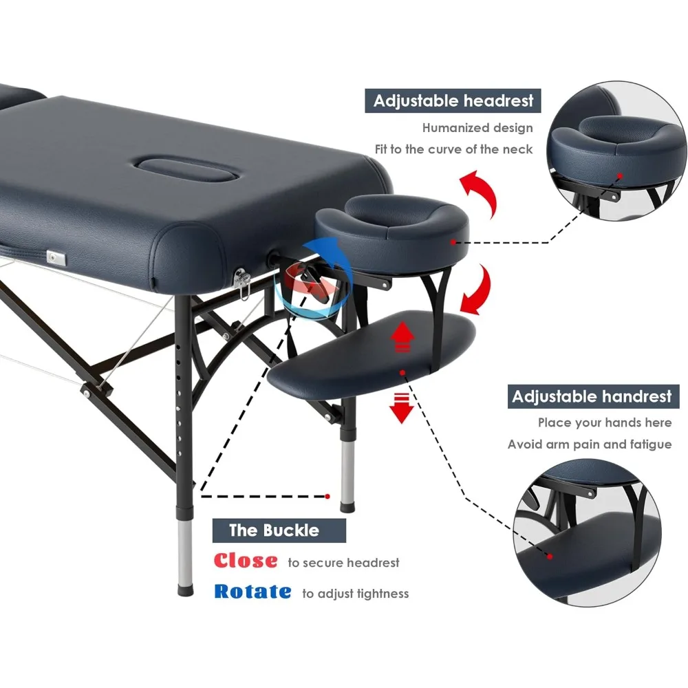 CLORIS-Table de Énergie Professionnelle, Portable, 2 Pliables, Légère, pour Salon Facial, Spa, Lit de Tatouage, Réglable, Recommandé, 84 Pouces