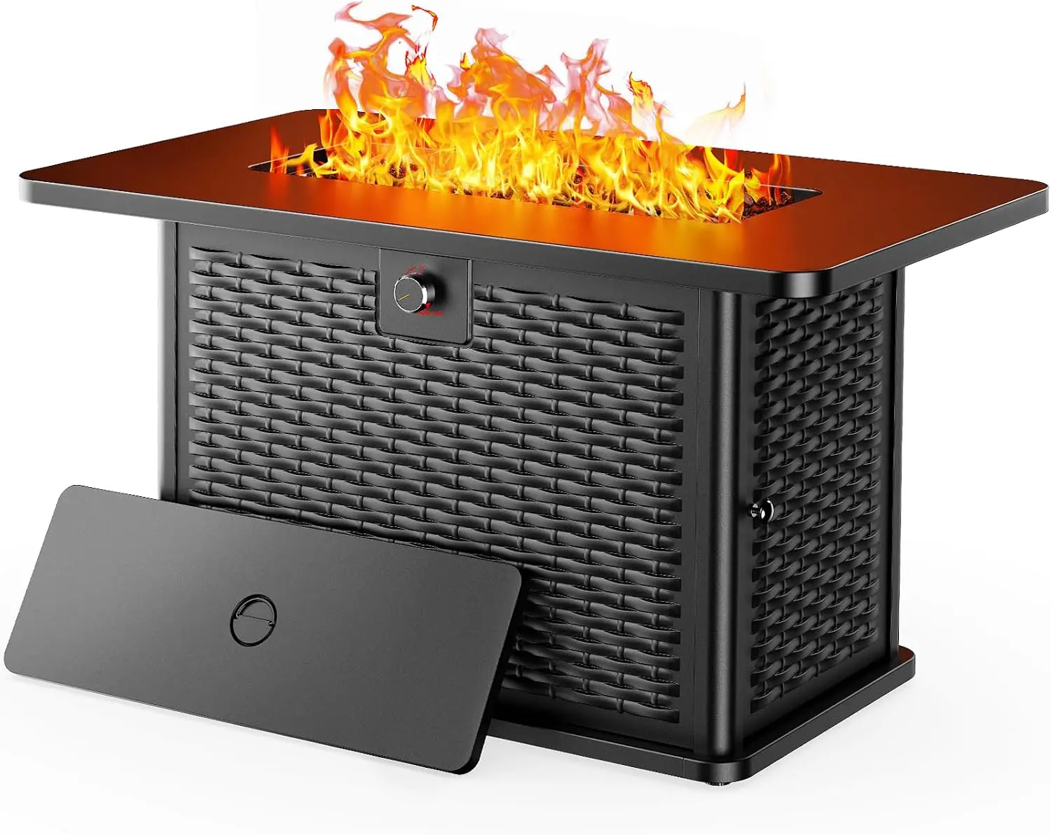 43-Inch Rectangular Propane Fire Pit with 60,000 BTU Output, Gas with Cover & Rocks, Table CSA-Certified 2 in 1Table