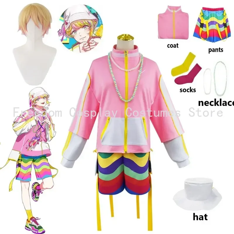 

Hip Hop Paradox Live Kantaro Misuji Cosplay Costume VISTY ParadoxLive Cosplay Wig Rainbow Jacket Shorts Suit Halloween Clothes