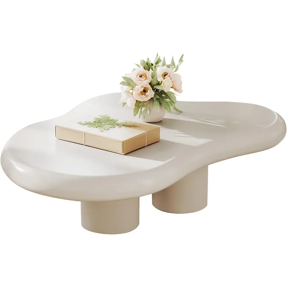 Cloud Coffee Table, Modern White Coffee Table for Living Room, Cute Irregular Indoor Tea Desk with 3 Legs, Easy Assembly