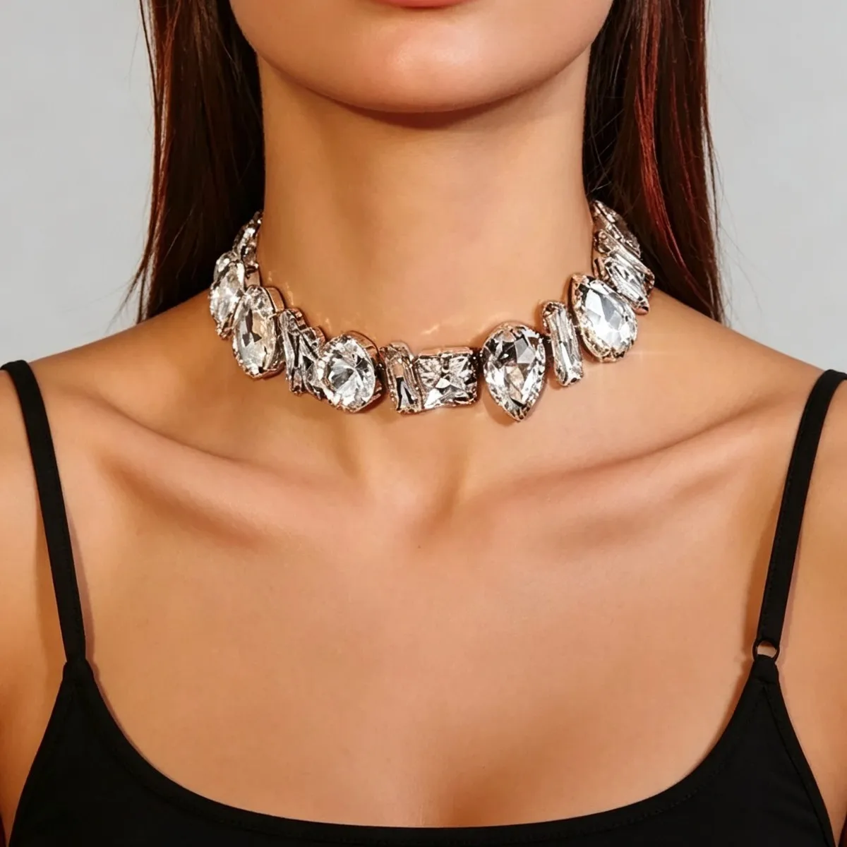 New Diamond Set Geometric Necklace Ins Fashionable Exaggerated Personality Temperament Clavicle Chain Light Luxury Luxury Luxury