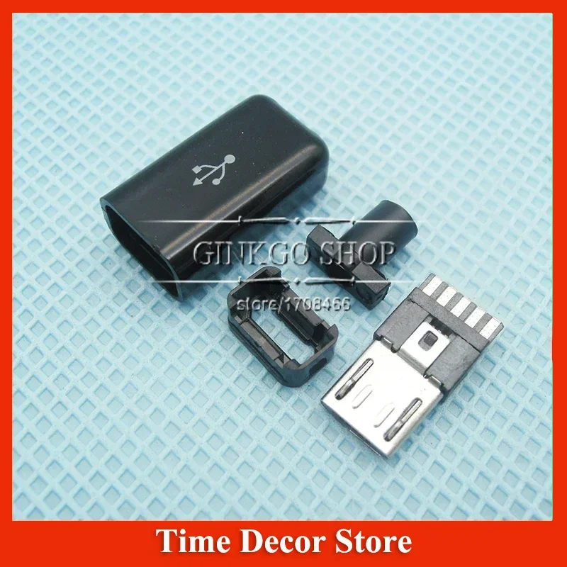 50sets/lot 4 in 1 communly use Micro USB Jack plug,Micro USB Connector Tail Charging plug, usb plug black colour