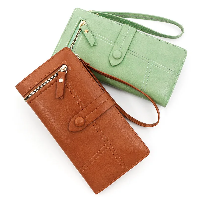 

PU Leather Long Women's Wallets with Wristband Female Bag Coin Pueses Clutch Money Clip Credit ID Card Holder Case Handbag