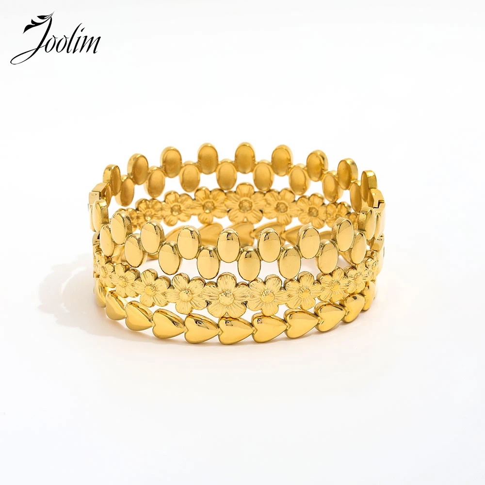 

Joolim Jewelry Wholesale High End PVD Fashion Delicate Oval Flower Heart Pave Can be Opened Stainless Steel Bracelet for Women