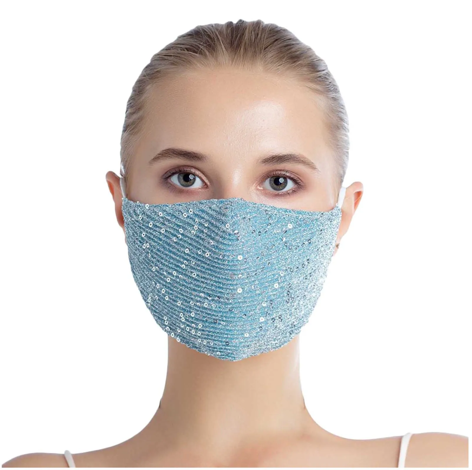 1 Pc Washable Sequins Breathable Reusable Face Mask Shiny With Filter Pocket Face Mask Fashionable And Multi-Color Women'S Masks