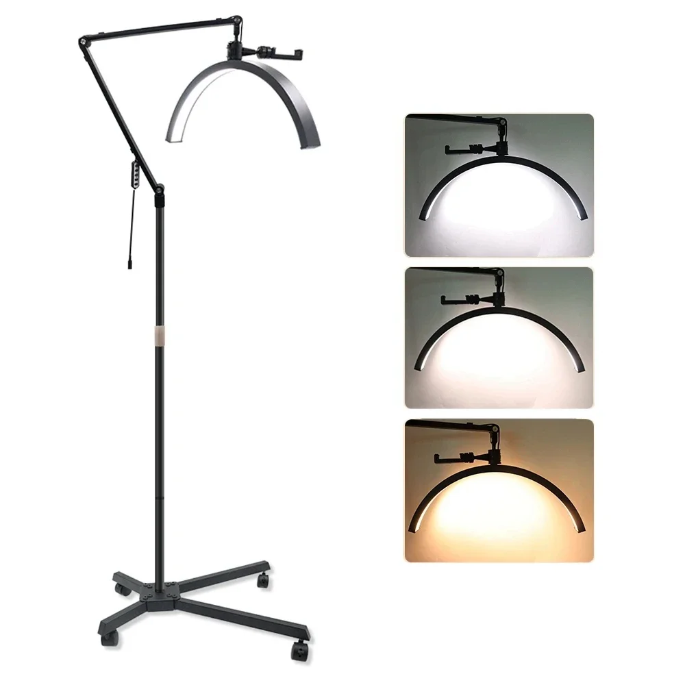 2024Half Moon lamp with Wheel 20inch 36W LED Floor Stand Light Adjustable Height Lashes Extension Tattoo Beauty Skincare Eyebrow