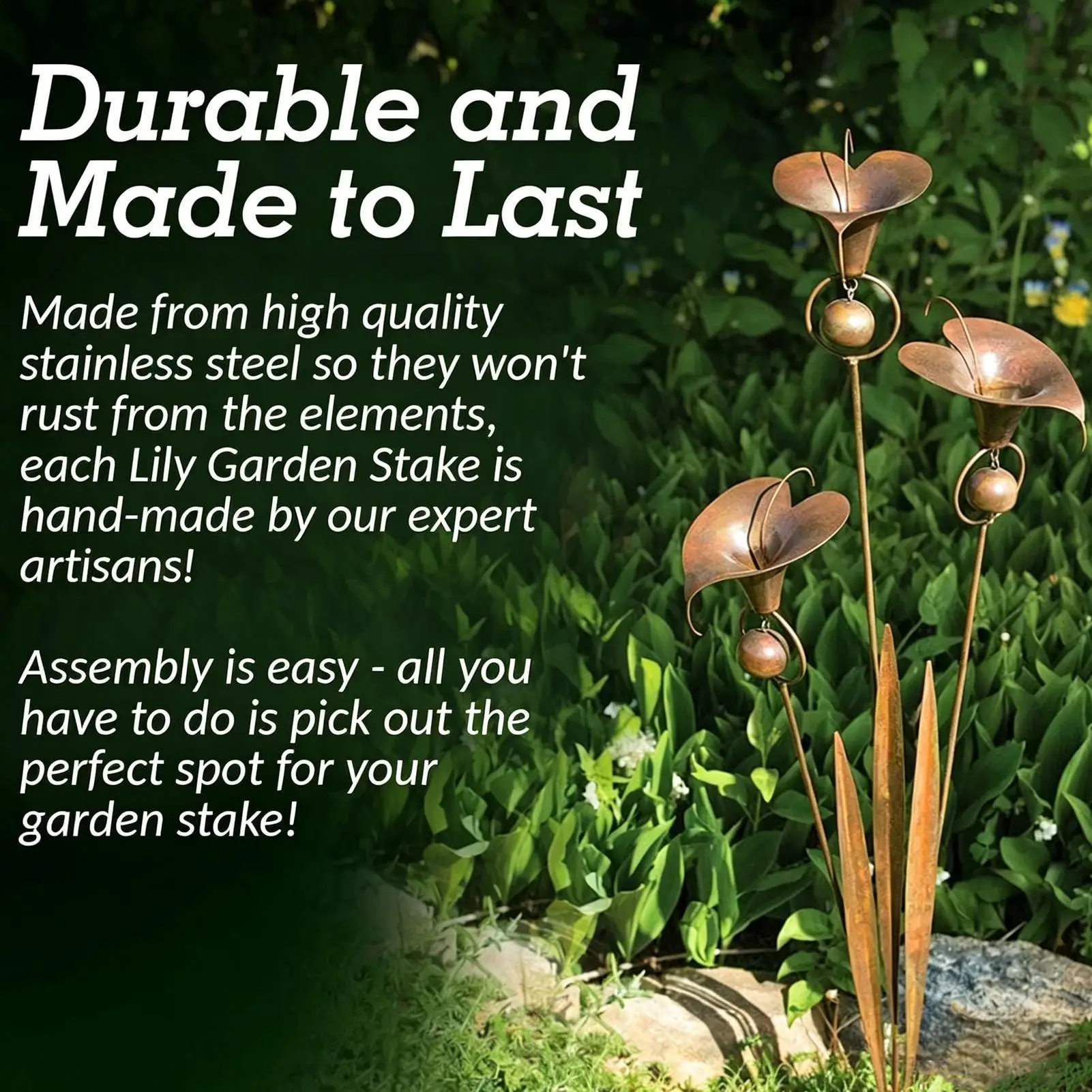 

Decorative Yard Stakes Handmade Metal Weather Resistant Flamed Flower Stake with Bells for Outdoor Backyard Deck Lawn Landscape