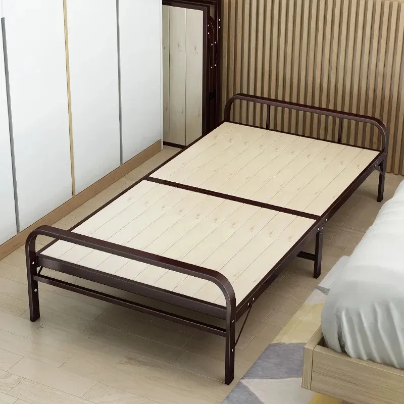 Folding Bed Single Solid Wood Board Rental Room Escort Household Simple Bed Adult Lunch Break Wrought Iron
