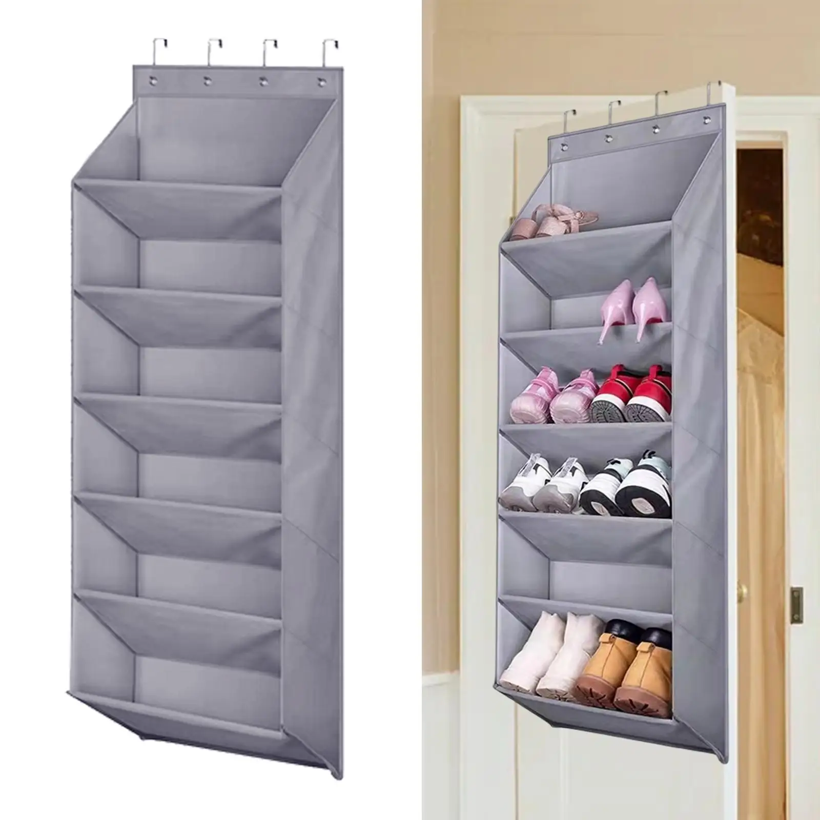 

6 Tier Large Deep Pockets Door Shoe Rack with 4 Hooks Foldable for Crafts