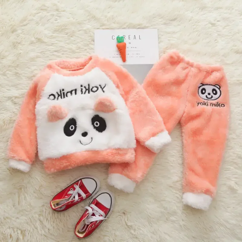 

Winter Children Fleece Pajamas Warm Flannel Sleepwear Girls Cartoon Coral Kids Homewear Boys Pyjama Top Pants Set 1 2 3 4 5 YEAR