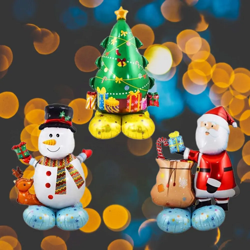 Inflatable Christmas Tree Santa Claus Snowman Foil Balloon Self Standing 3D Aluminum Balloons New Year Party Decoration