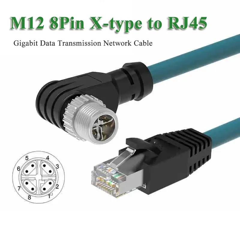 

M12 8Pin X-coded Male to RJ45 Industrial Ethernet Connector Line Gigabit Data Transmission Network Cable 8P X-type Coding Wire