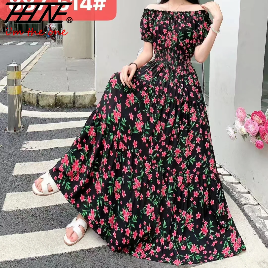 Summer Women Dress Loose Korean Style Bohemian Floral Cotton Beach Off-Shoulder Print Casual Vintage Vestidos Robe Maxi Dresses