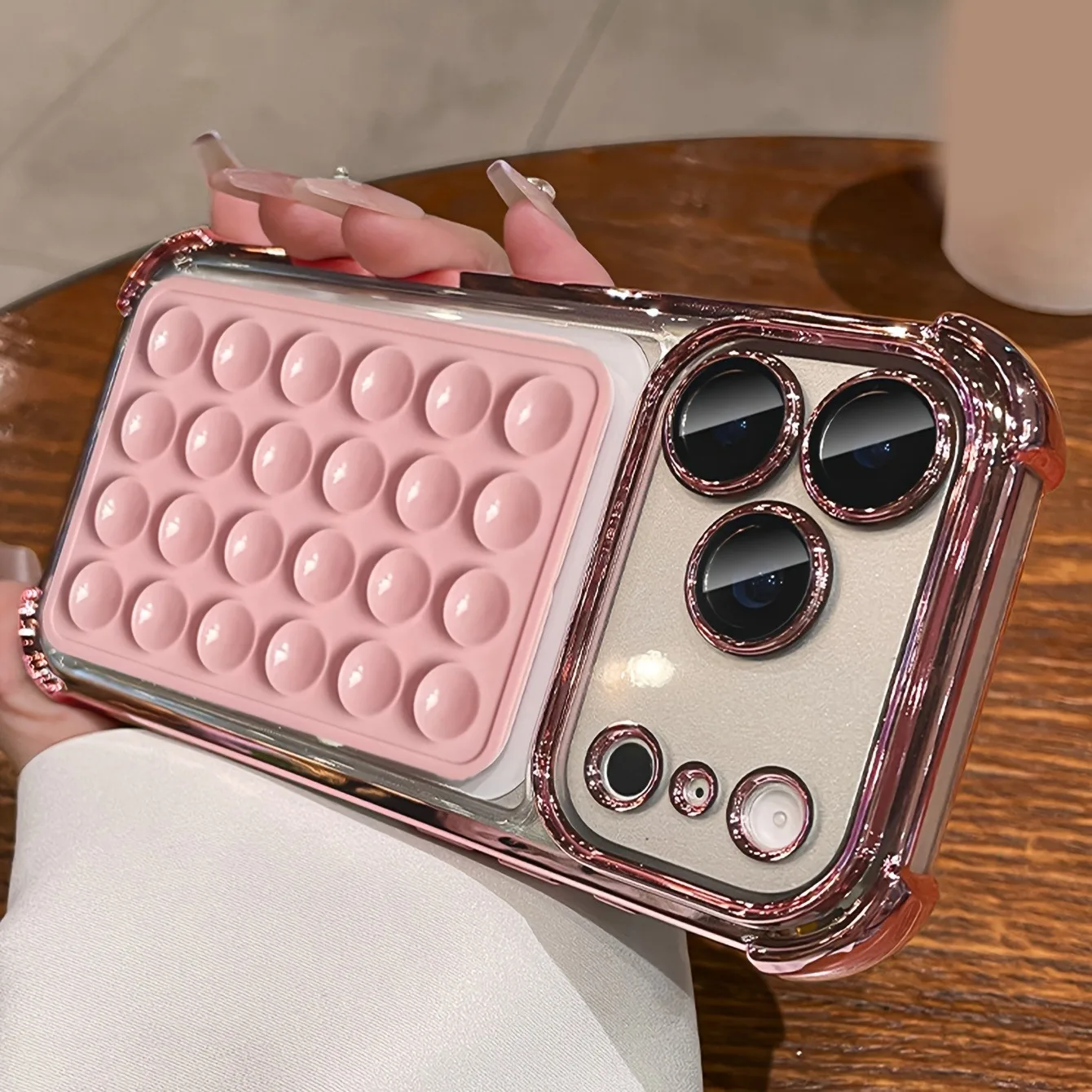 

DIY Four-Corner Electroplated Suction Cup Holder Clear Phone Case For iPhone 17 Pro Max 16 Plus 15 14 Pro 13 12 11 17 Air Cover