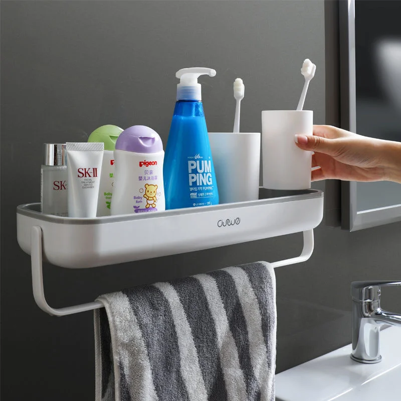 Bathroom Toilet White Shelf Kitchen No-punch Multifunctional Shower Restroom Wall Storage Racks Design Organizer Container