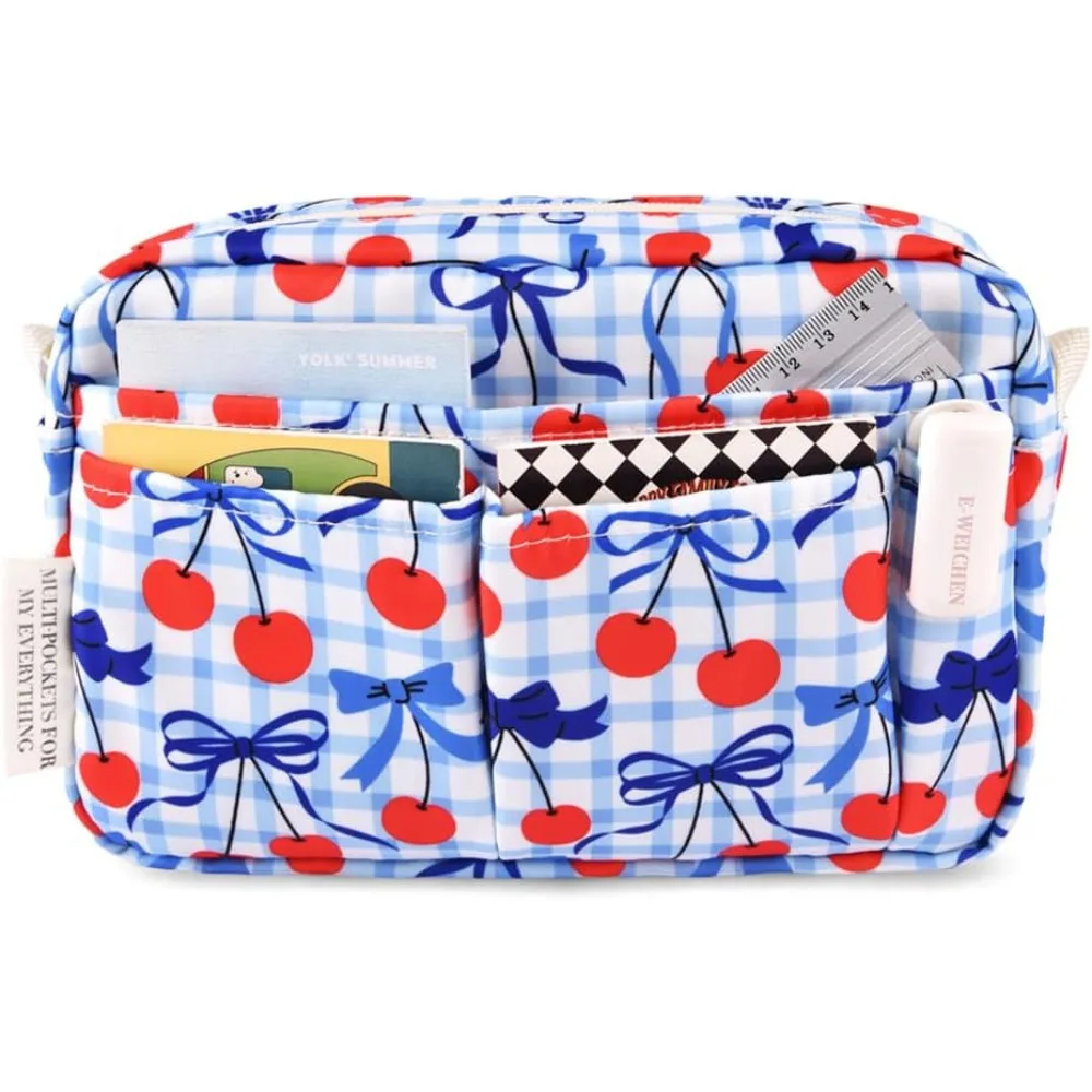 

E-WEICHEN Multiple Pockets Portfolio Organizer with Zippered, Makeup Bag Travel Essentials for Women, Simple Waterproof Statione