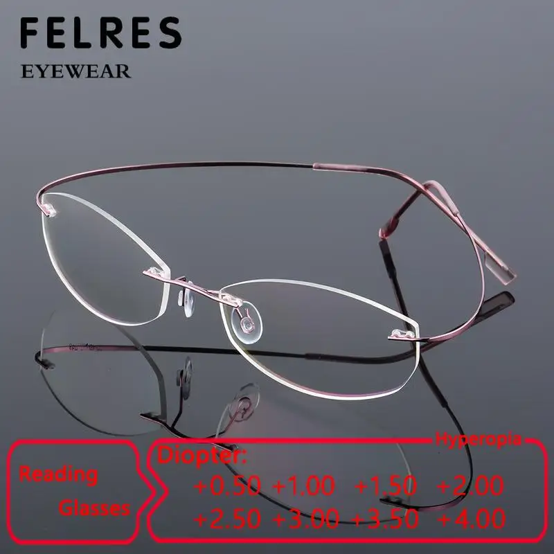 Boundless Titanium Alloy Irregular Reading Glasses Women Anti Blue Light Presbyopic Glasses Female Vintage Prescription Readers