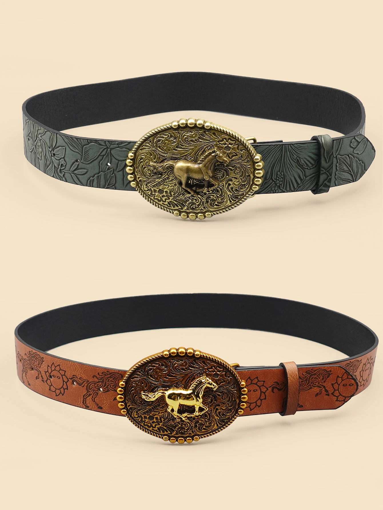 Vintage Cowboy Style Belt, Women\'s Fashion Casual Belt, Retro Printed Leather Belt, Suitable for Daily, Commuting, College Style
