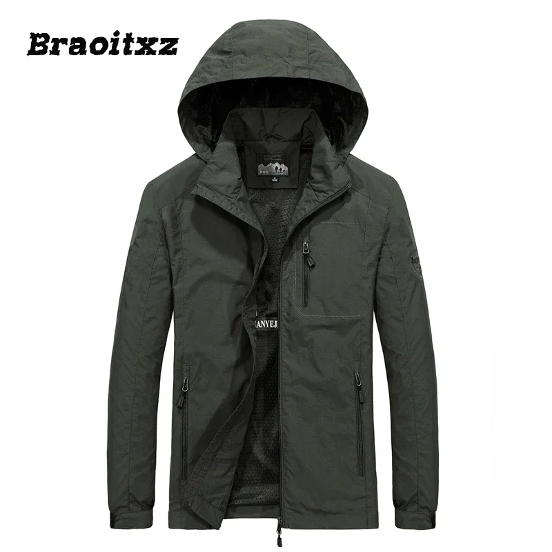 

New Men Spring Autumn Fashion Casual Sports Camping Mountain Climb Waterproof Cargo Jacket Coat Detachable Hooded