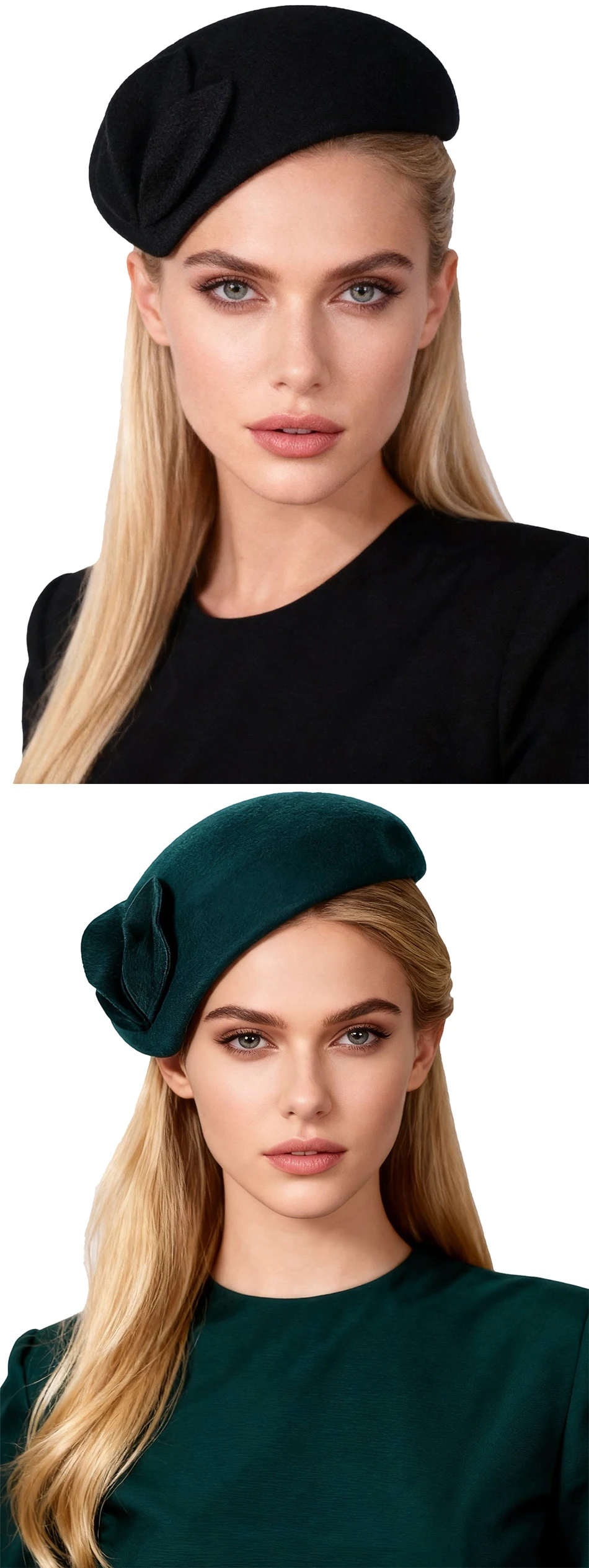 FS Luxuriöser Woll-Pillbox-Hut, rot-grüne Kirchenhüte für Damen, elegante Hochzeits-Fascinator-Kappen, französische Baskenmütze, Chapeau Femme 2026 – Detail 2