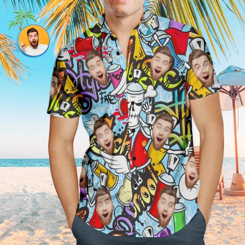 

Custom Face Hawaiian Shirt New Funny Personalized 3D Printed Street Hip Pop Button Shirts 2025 Short Sleeves Lapel Shirts Blouse