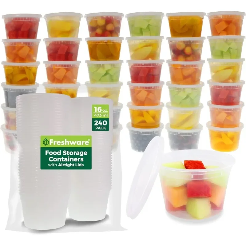 

[240 Pack] 16 oz Food Storage Containers With Lids, Plastic Containers, Freezer Safe, Meal Prep, Stackable, Leakproof, BPA Free