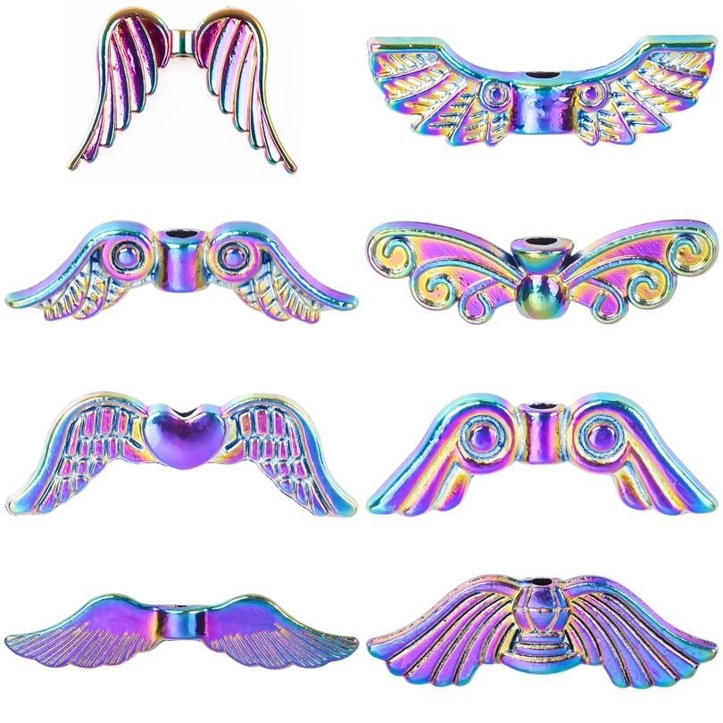 20PCS Alloy Rainbow Color Angel Wings Jewelry Charms DIY Handmade Connector Accessories Jewelry Making Supplies Bulk Materials