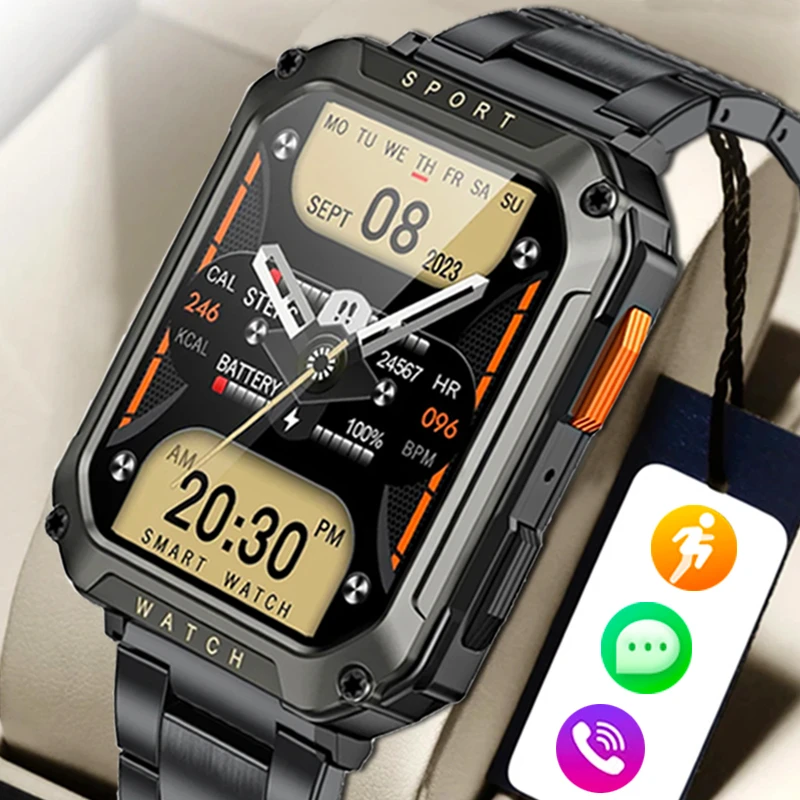 

New Military Bluetooth Call Smart Watch Men 2.01" Sports Fitness Bracelet Waterproof Voice Assistant Smartwatches For Men Gift