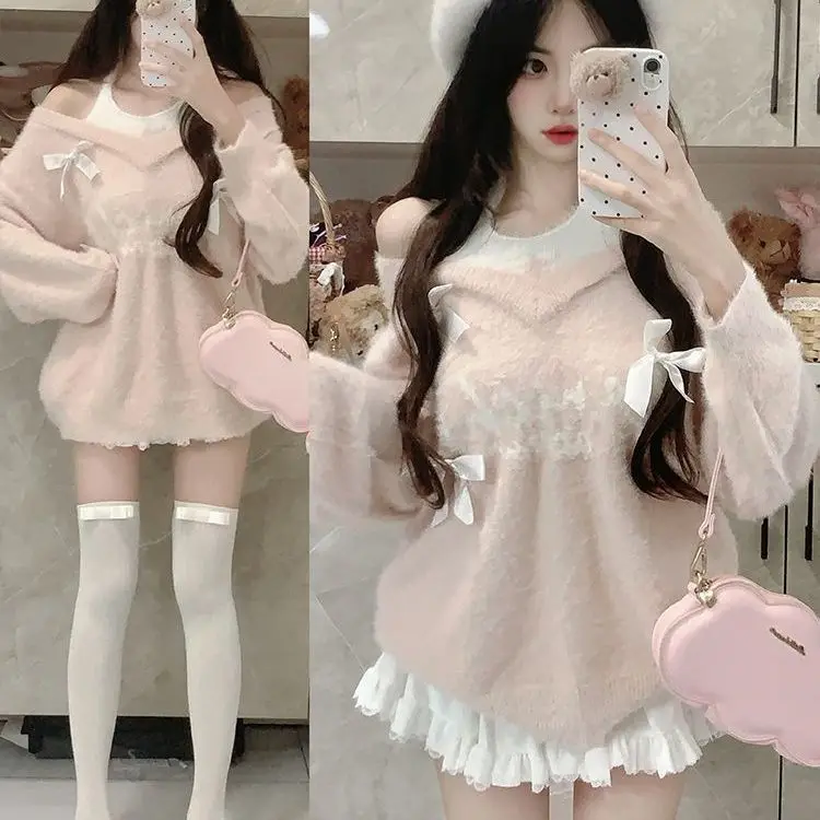 

Свитера Джемперы Пуловеры Женские Y2K Белый Фетр в горошек Французский Стиль Кафе Дата Мода Элегантный Женский Классический Винтажный Шик