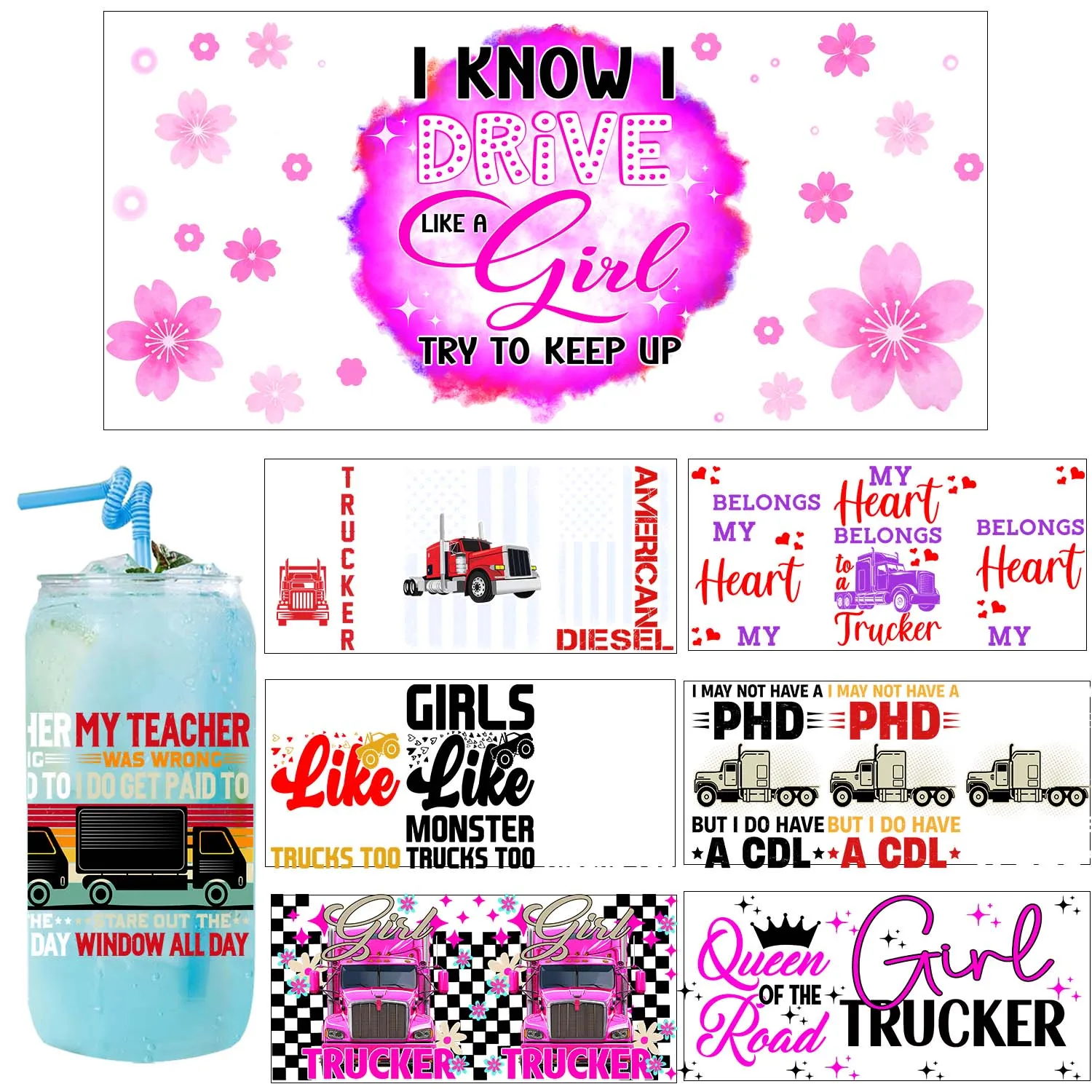 

1/5pcs bundle Monster trucks Super Dad Style UV DTF Sticker DIY Decals 3D transfer uvdtf tumbler sticker 16oz uv dtf cup wrap