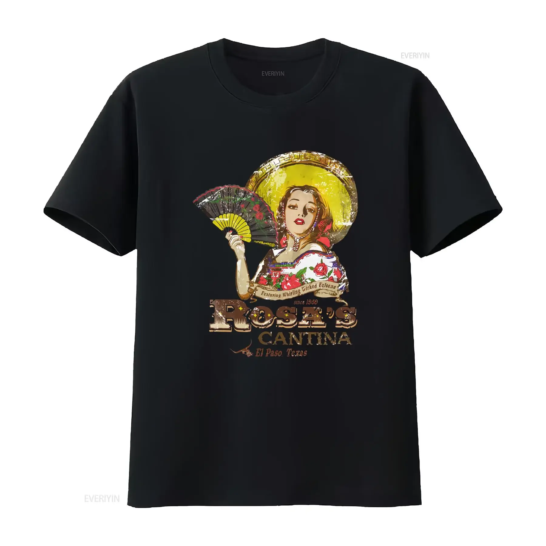 Camiseta Rosa's Cantina El Paso Texa, blanca, talla S 2345XL, estilo vintage lavado, para uso diario, ropa de diseñador, ligeramente elástica