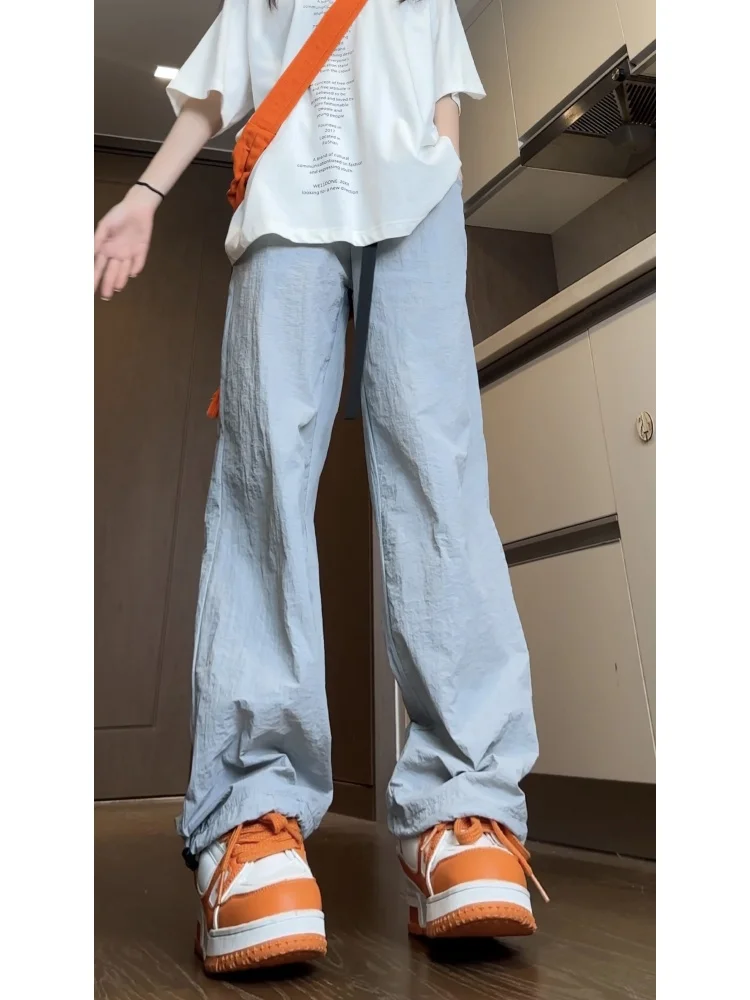 

Мужские летние тонкие быстросохнущие спортивные брюки из ледяного шелка в американском уличном стиле, прямые, свободные, широкие, модель «Umbrella Soldier»