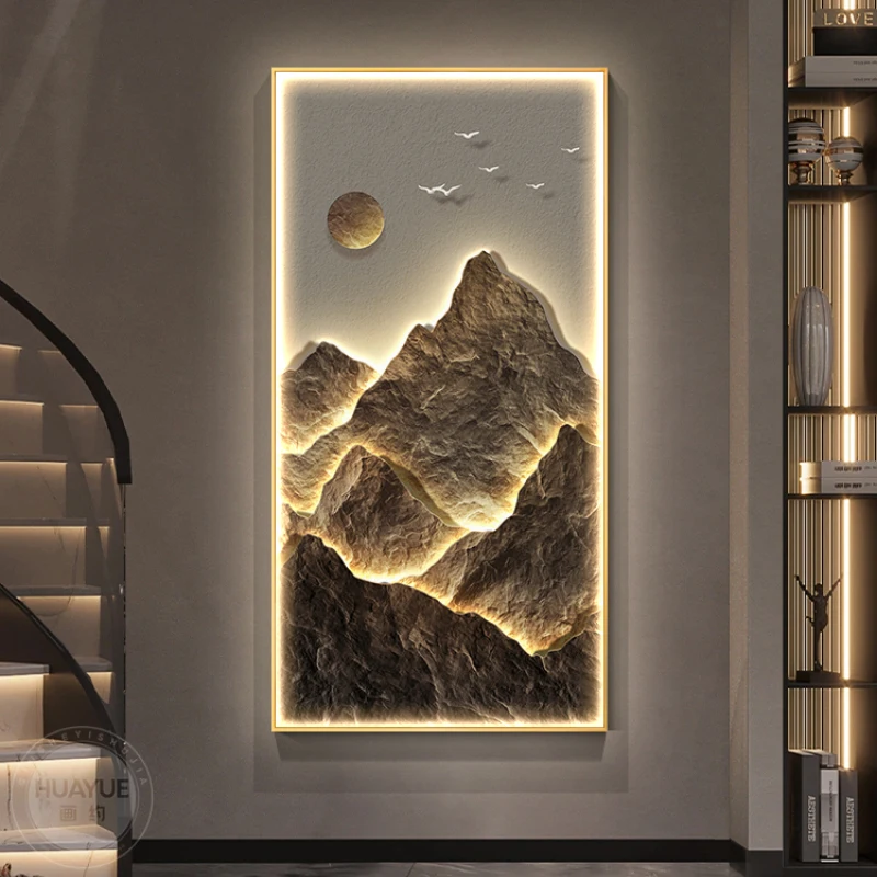 Modern Light Luxury Entrance Hall Decoration Painting Luminous Wall Lamp Painting Corridor Landscape Hanging Painting Wall Lamp