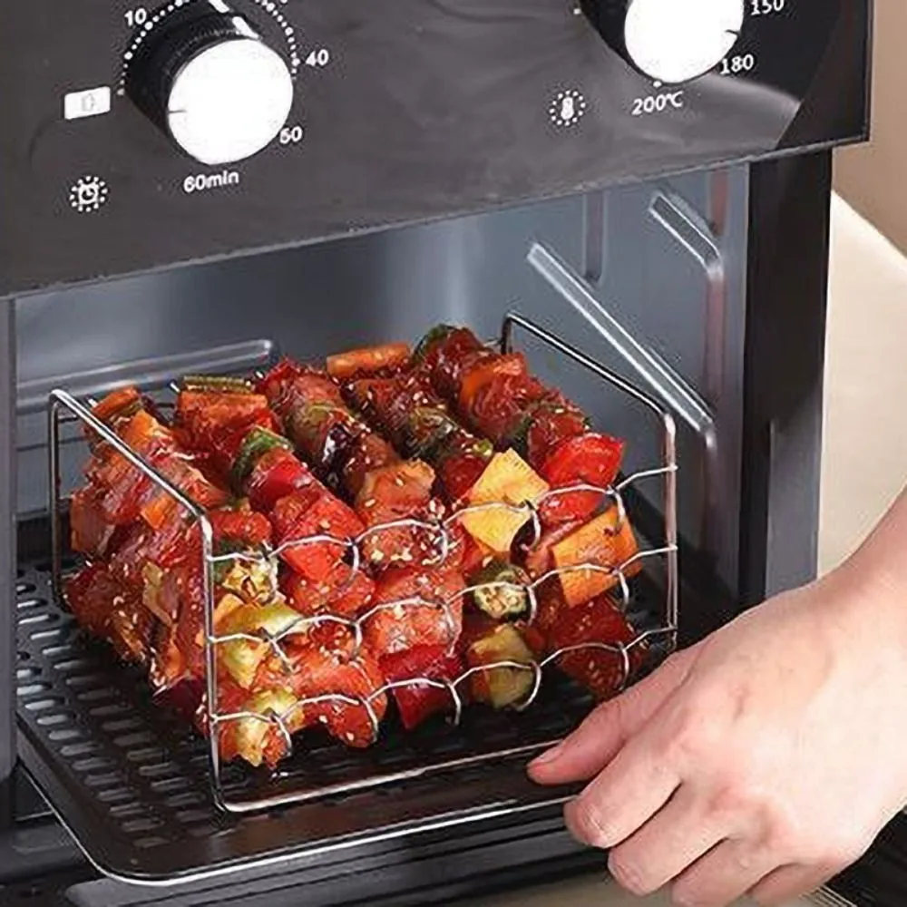 

Stainless Steel Air Fryer Grilling Rack Three Layer Heat Resistant Air Fryer Grill Vertical Skewer Reusable