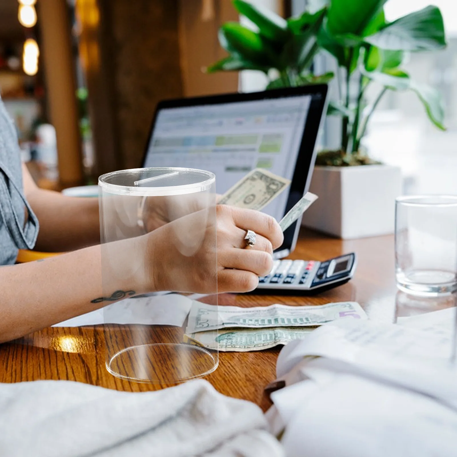 

Piggy Bank Clear Money Cash Coin Jar Jug Jars for Behavior Container with Cover