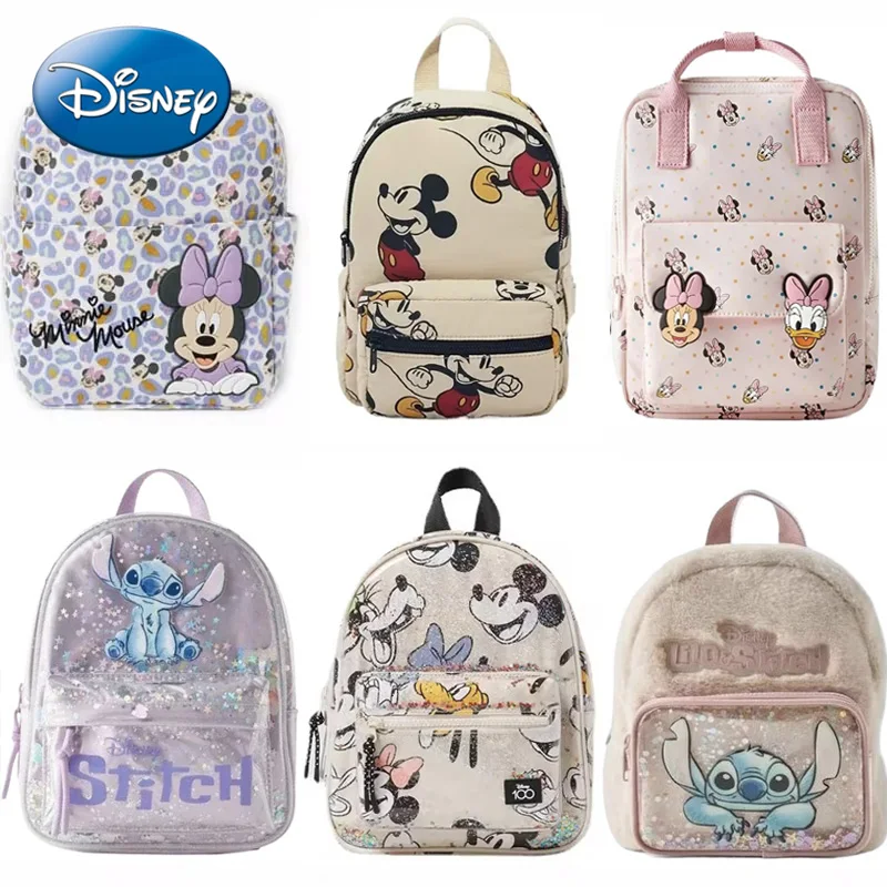 Disney New Cartoon Mickey Cute Backpack Women's Minnie Canvas School Bag Fashion Large Capacity Backpack Girls Mochila