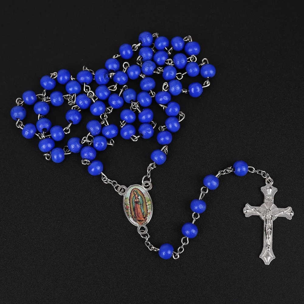 6MM Weiße Holz-Rosenkranzkette für Frauen, katholischer religiöser Kruzifix-Kreuzanhänger, lange Perlenkette, Herren-Gebetsschmuck, Geschenk – Detail 8